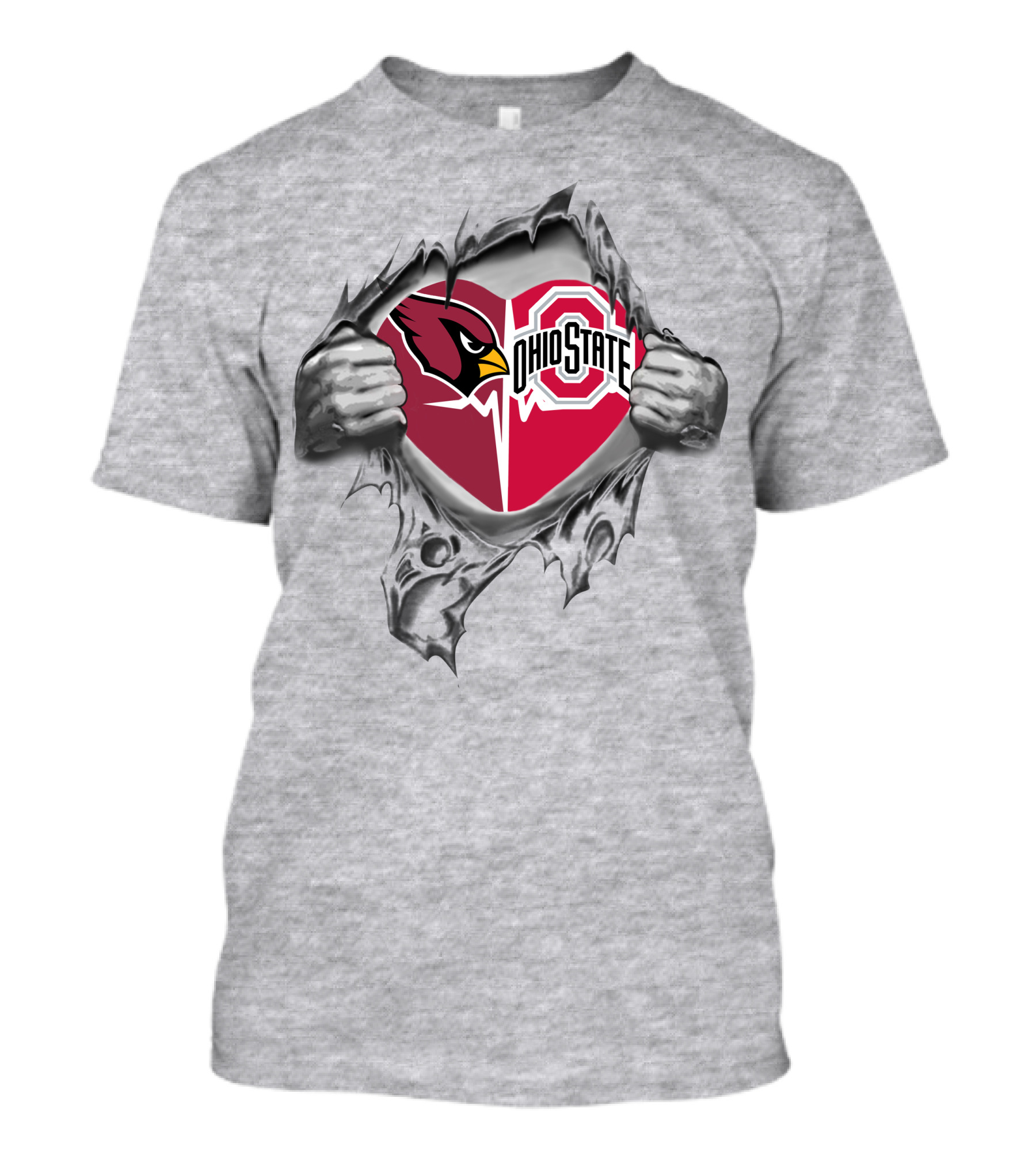 Arizona Cardinals Ohio State Buckeyes Heart Logo Peeling T-Shirt