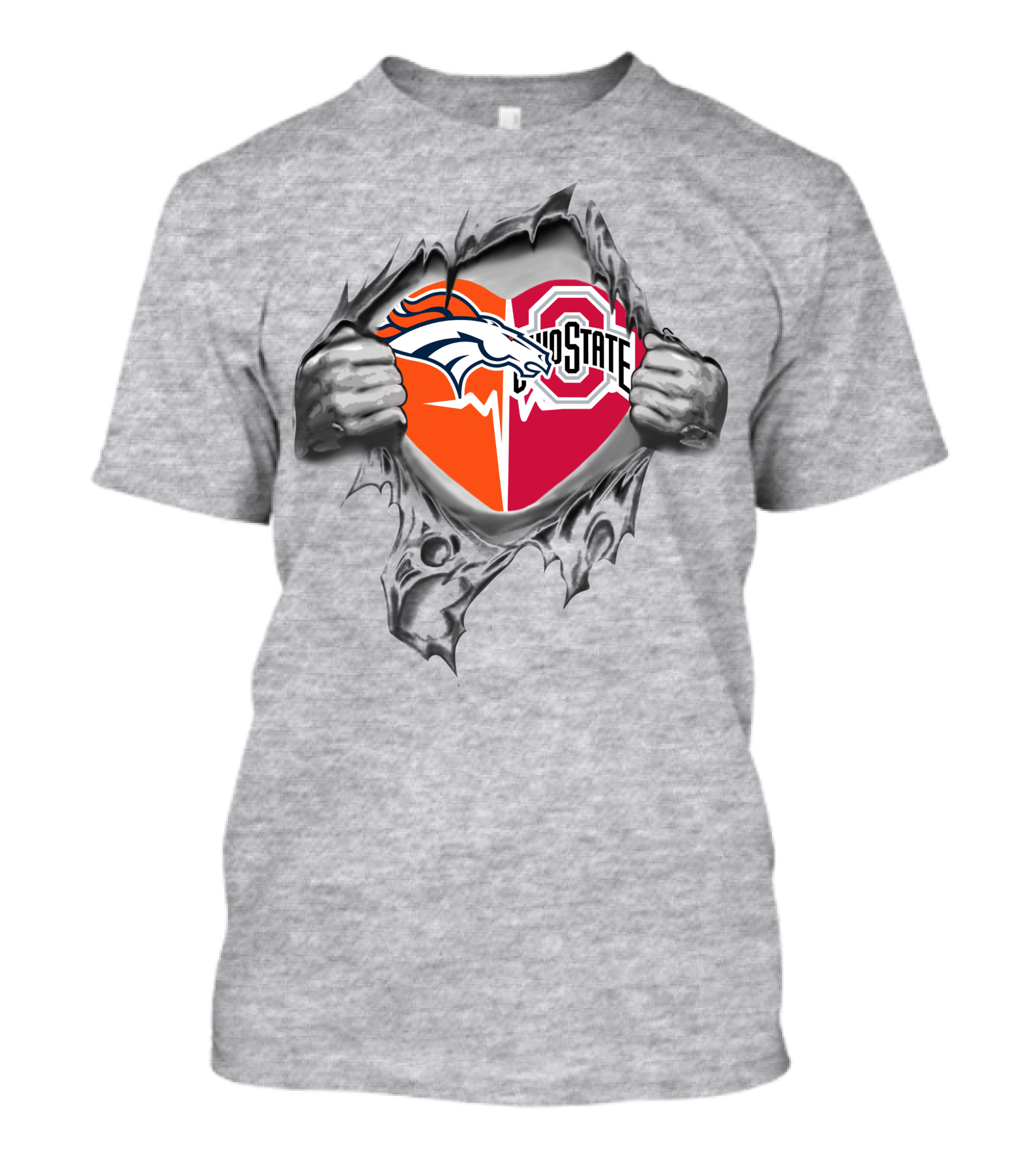 Denver Broncos Ohio State Buckeyes Logo Heart Tear Effect T-Shirt