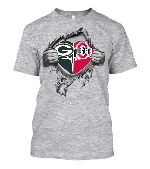 Green Bay Packers And Ohio State Buckeyes Logo Fusion T-Shirt