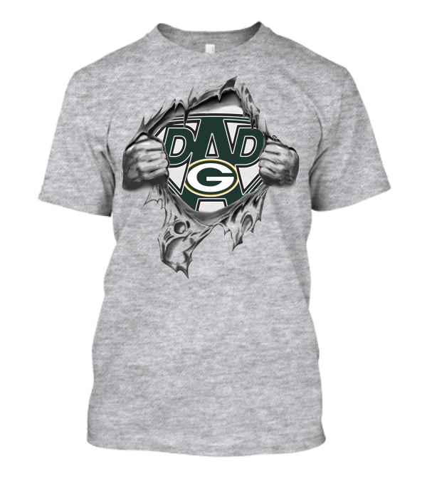 Green Bay Packers Super Dad Logo Hidden Under Ripped T-Shirt