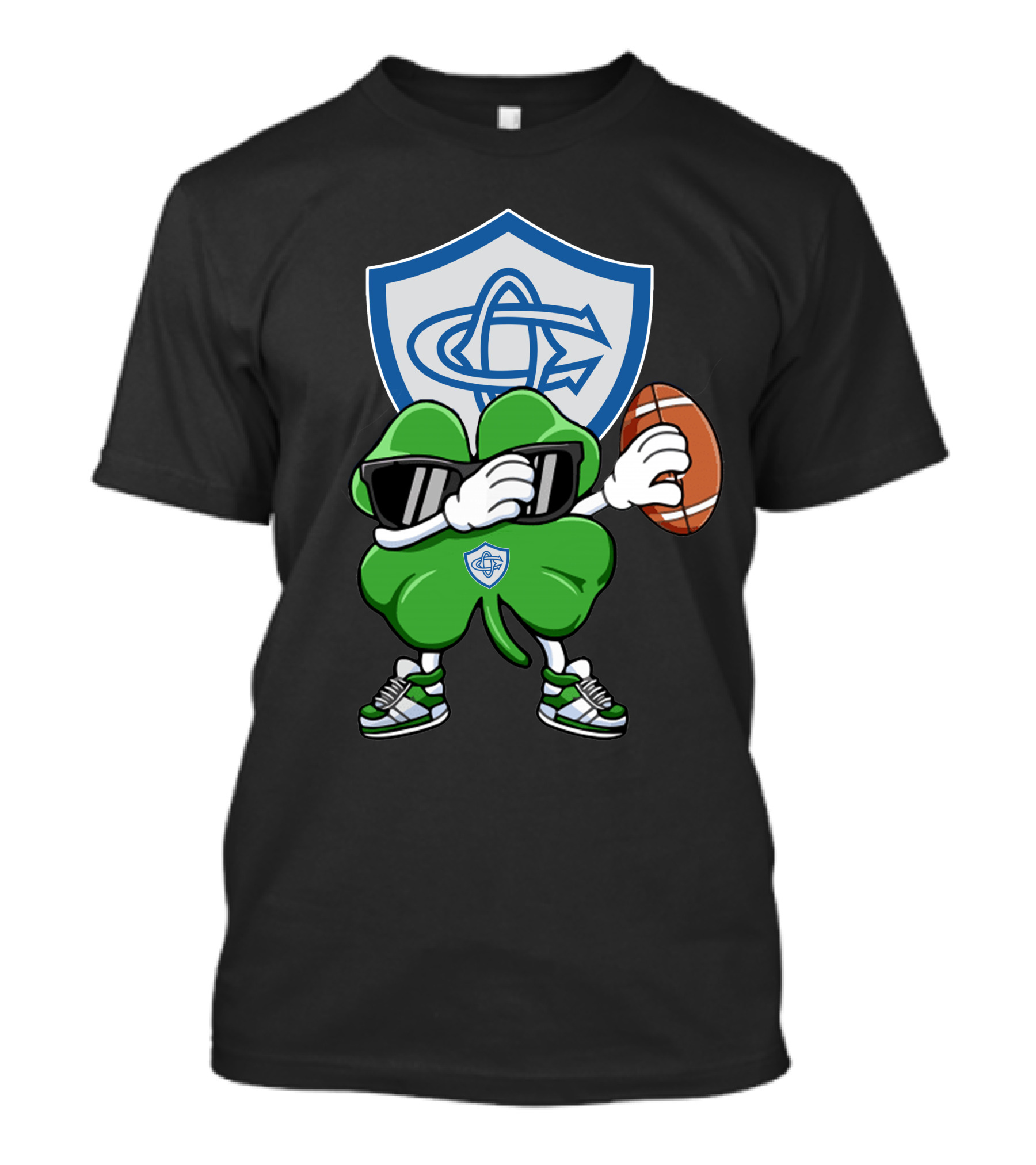 Castres Olympique Mascot Holding Football With Club Logo Shield T-Shirt