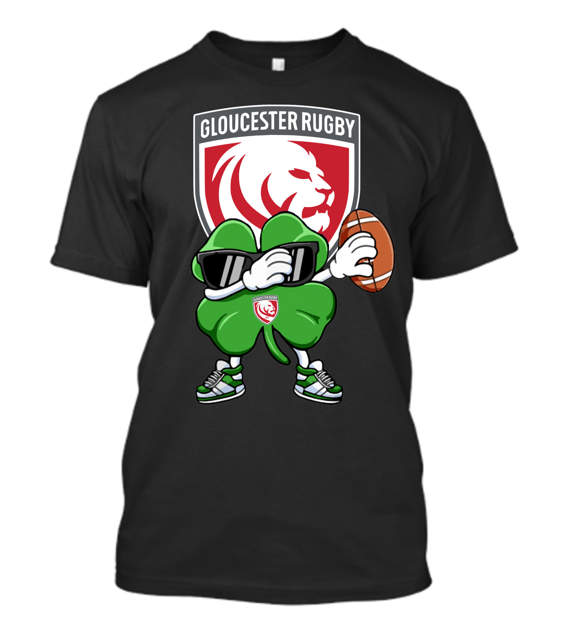 Gloucester Rugby Shamrock Lion Logo With Rugby Ball T-Shirt