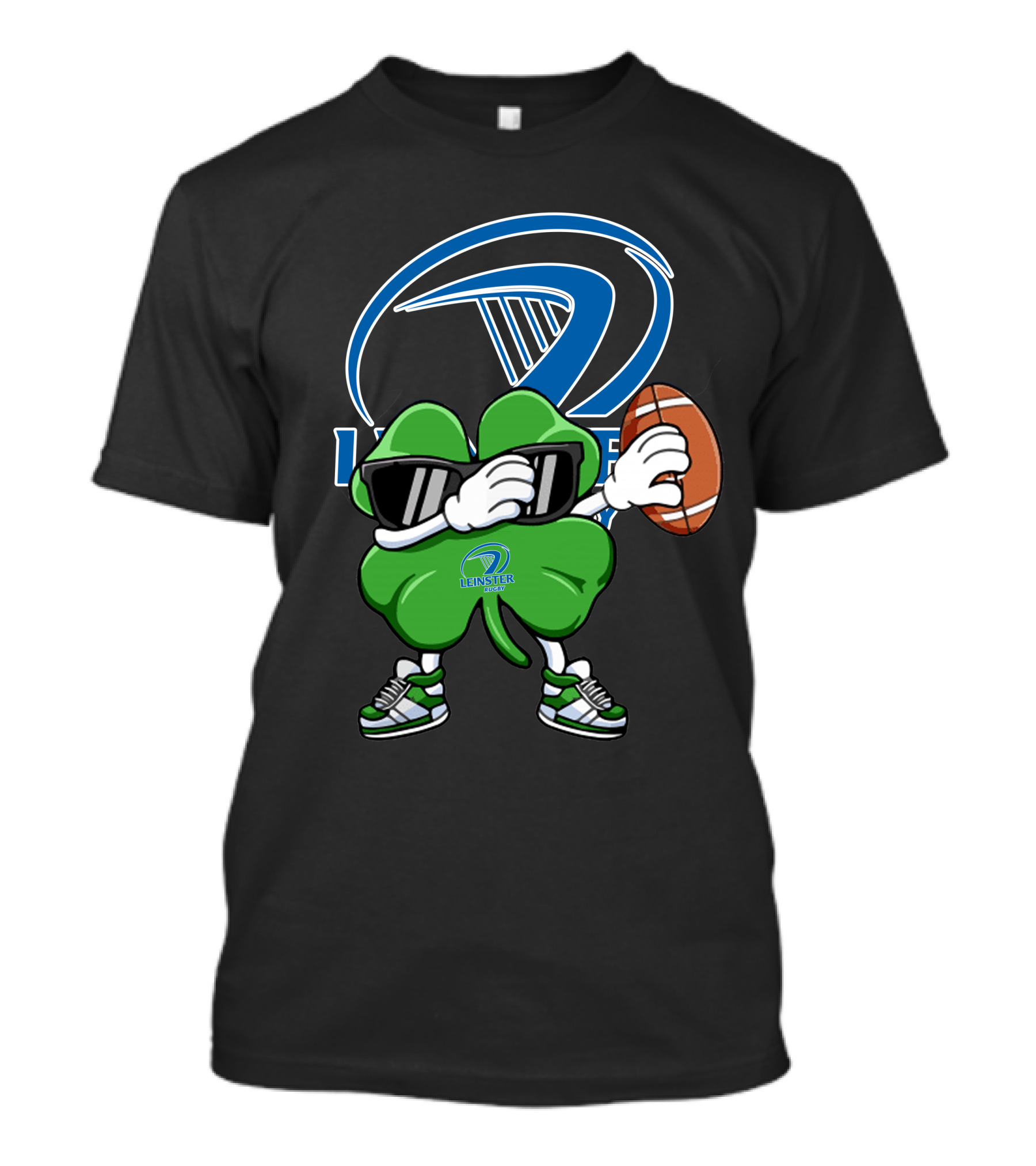 Leinster Rugby Shamrock Mascot Holding Rugby Ball T-Shirt