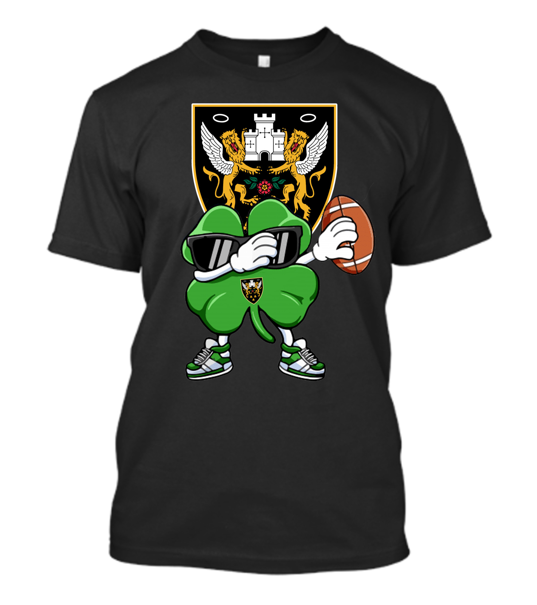 Northampton Saints Crest With Stylized Shamrock And Rugby Ball T-Shirt