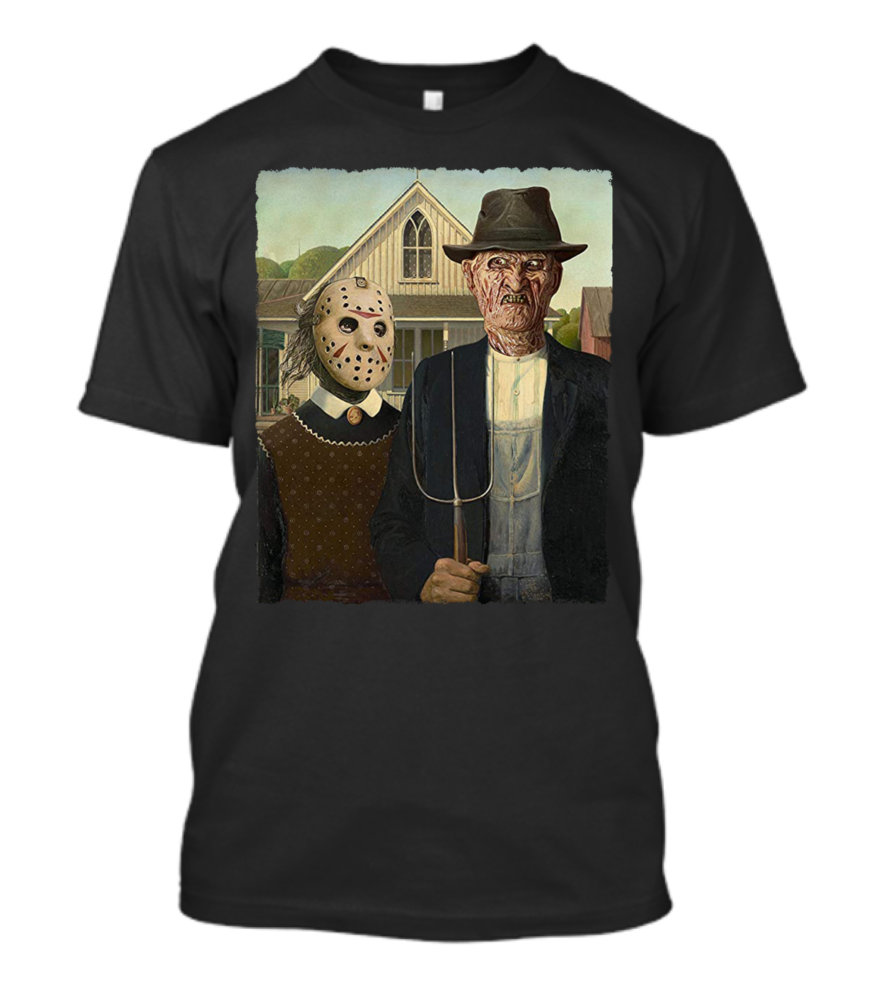 American Gothic Jason Freddy Horror Mashup T-Shirt