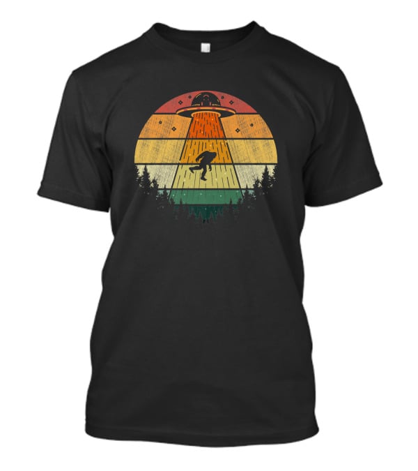 Retro Bigfoot UFO Abduction Sasquatch Alien Forest Silhouette Vintage Style Birthday T-Shirt