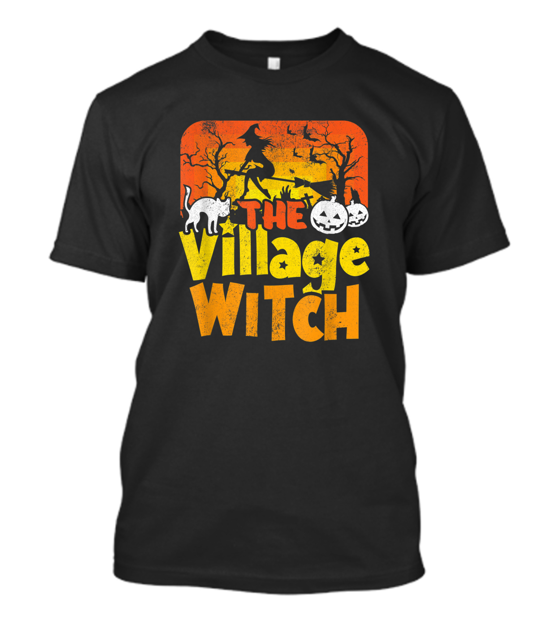 The Village Witch Funny Halloween Witch Pumpkin Cat Moon Scene T-Shirt