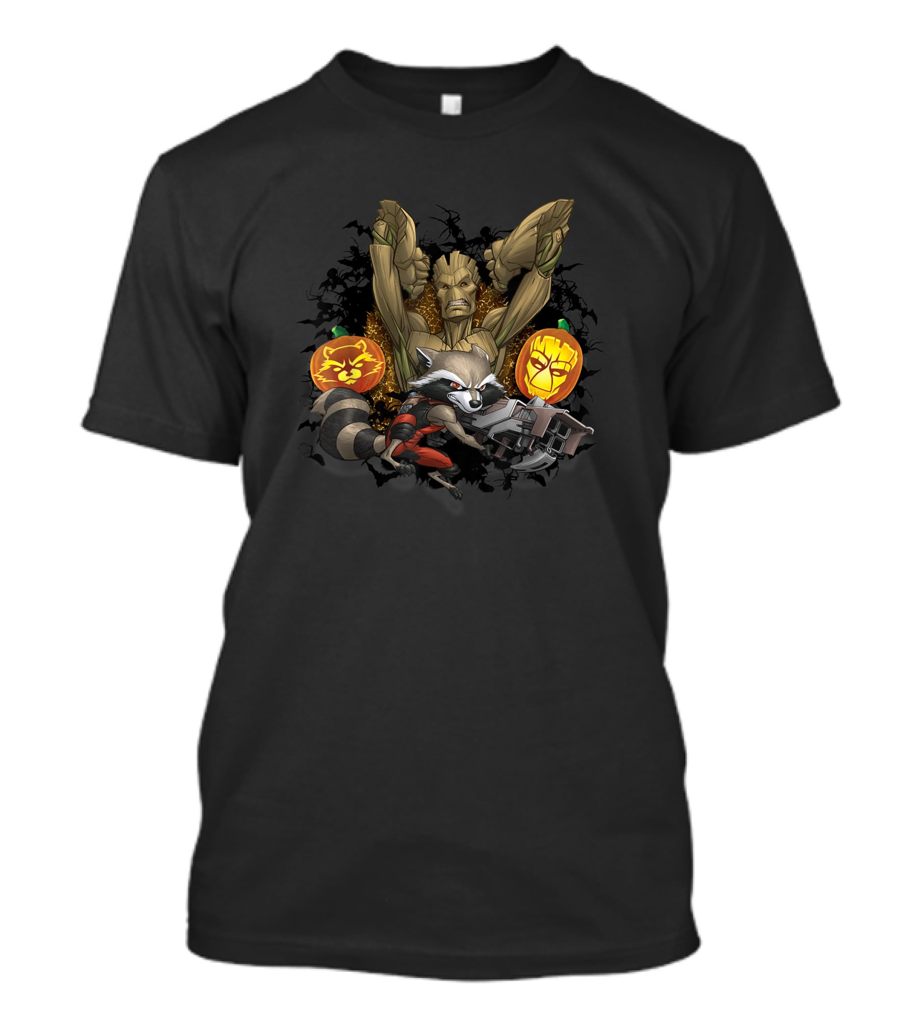 Marvel Groot And Rocket Raccoon Halloween Jack O' Lantern Pumpkins T-Shirt