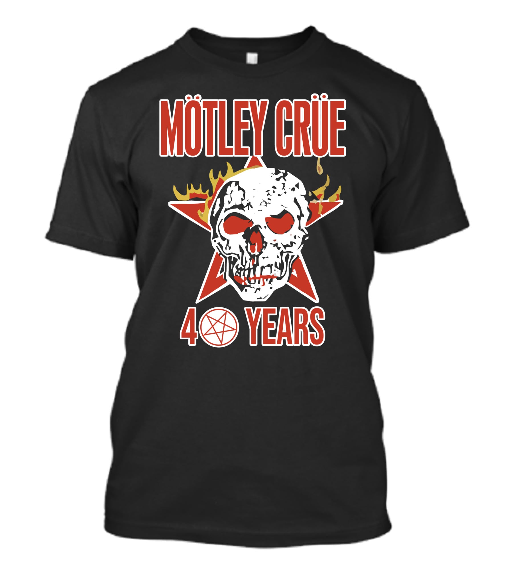 MÖTLEY CRÜE 40 YEARS SKULL FLAMES STAR PENTAGRAM T-Shirt