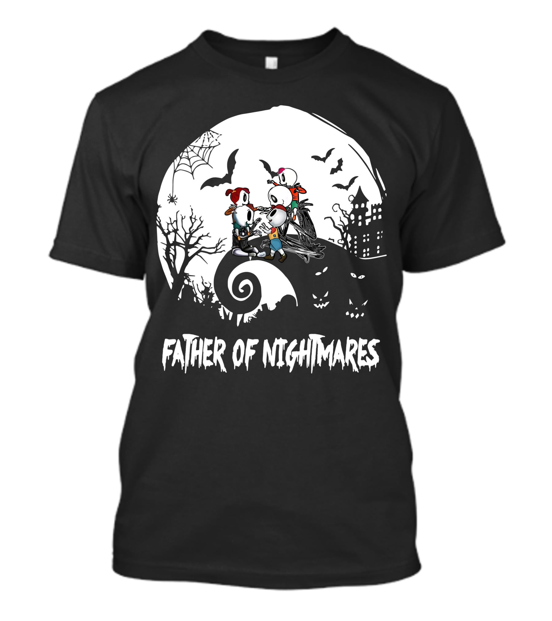Father Of Nightmares Halloween Scene With Skeleton Characters T-Shirt