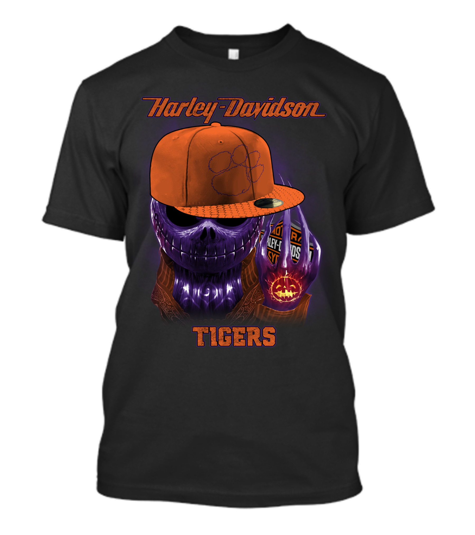 Harley Davidson Tigers Skull In Clemson Cap T-Shirt