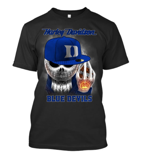 Harley Davidson Skull With Blue Devils Hat And Duke D T-Shirt
