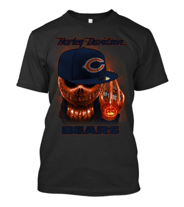 Harley Davidson Chicago Bears Halloween Pumpkin Skull T-Shirt