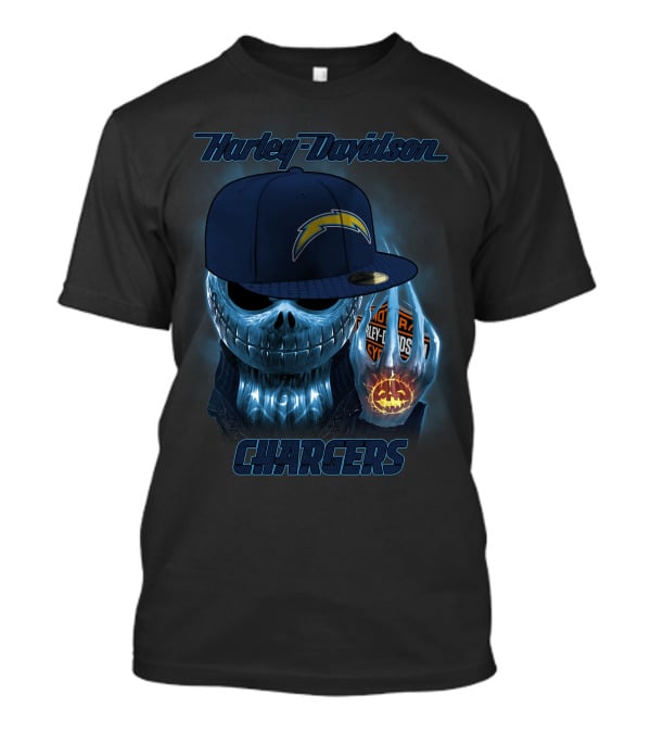 Harley Davidson Los Angeles Chargers Halloween Skeleton With Cap T-Shirt