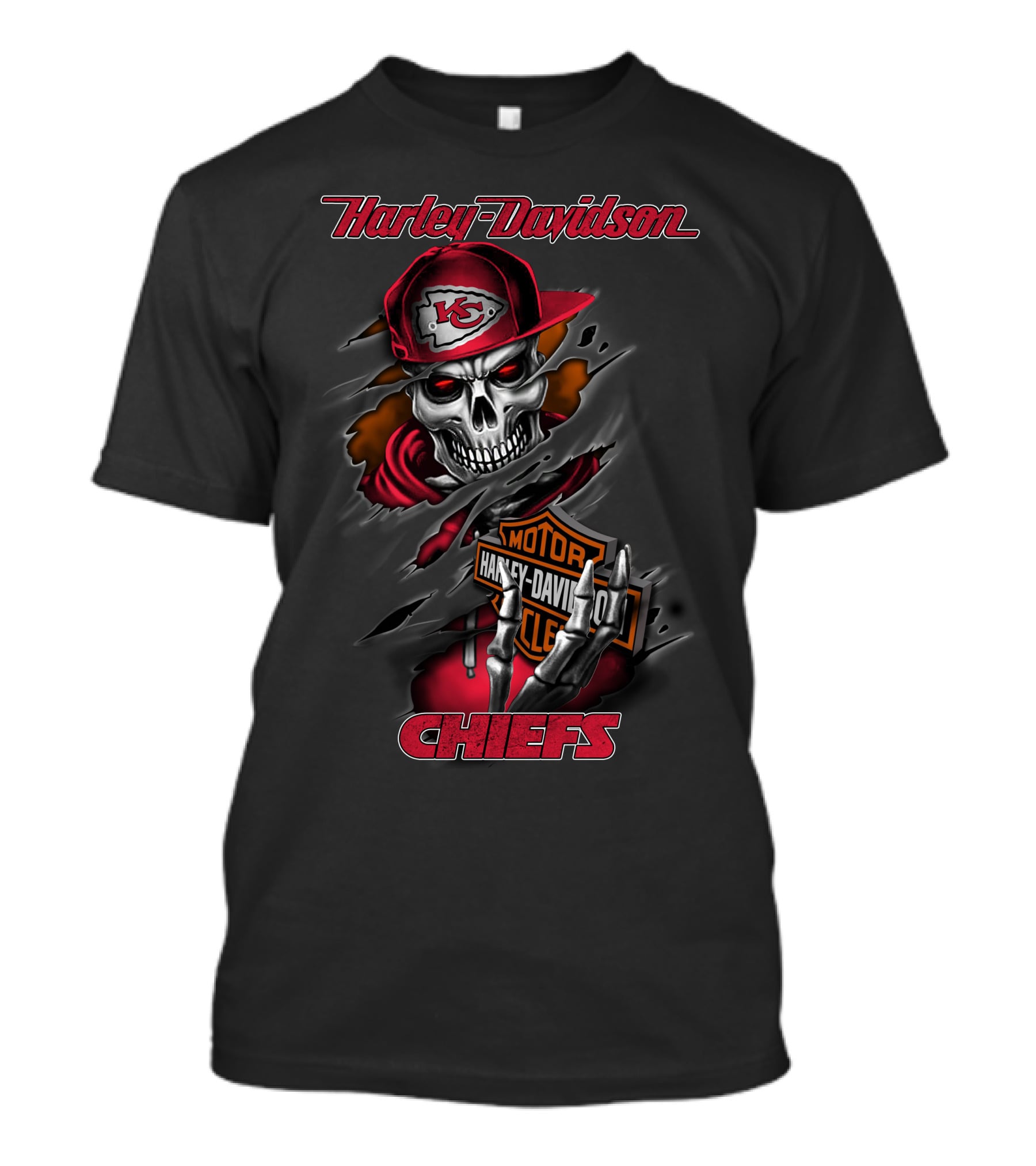 Harley Davidson Kansas City Chiefs Skull Icon With Cap T-Shirt