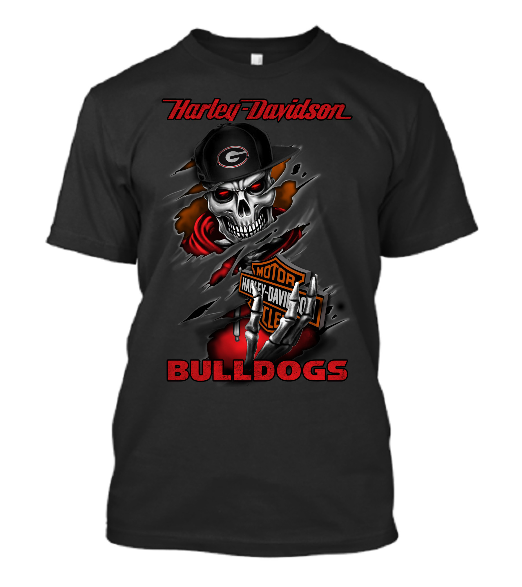 Harley Davidson Bulldogs Skeleton With Georgia T-Shirt