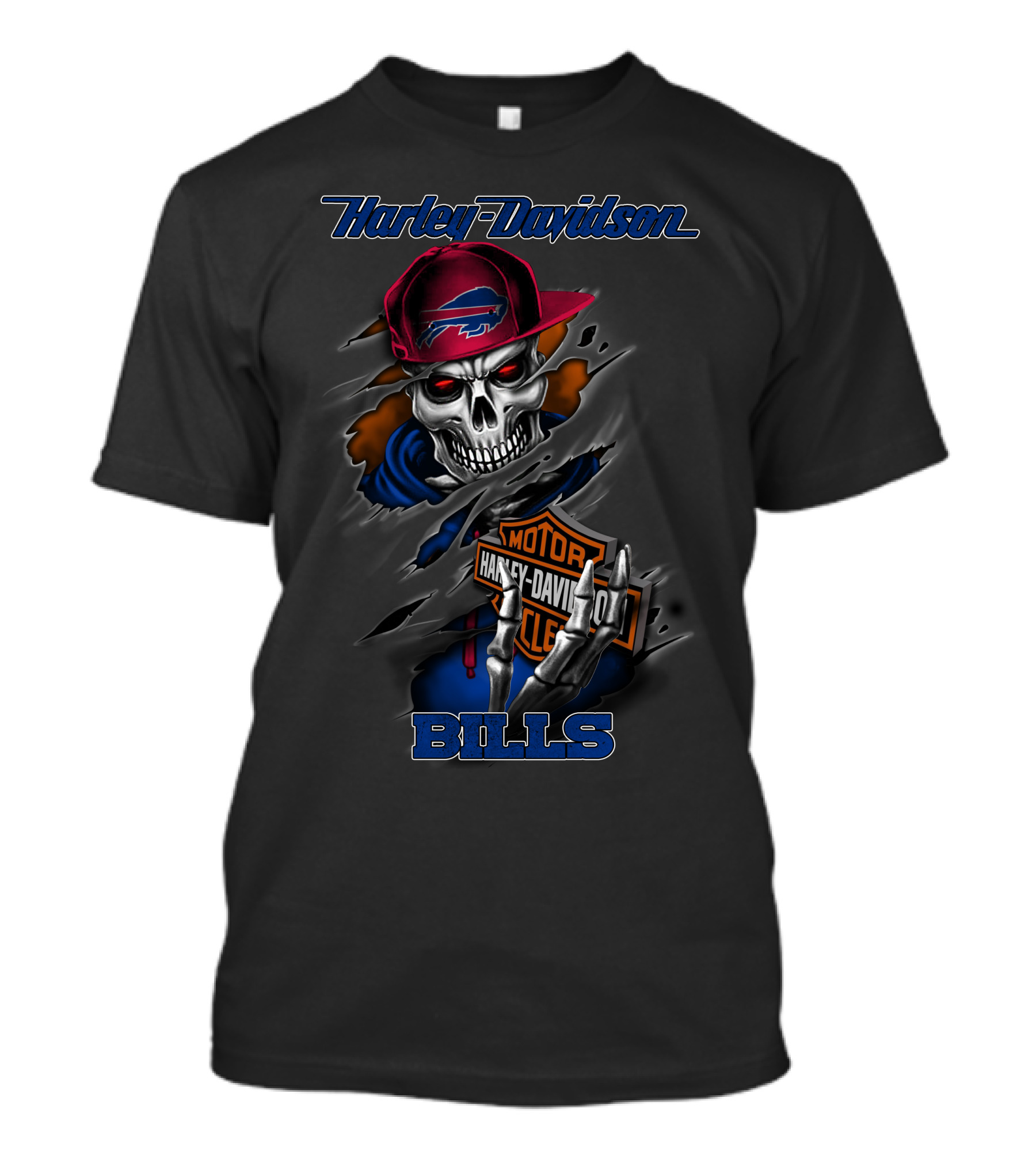 Harley Davidson Buffalo Bills Skull With Cap T-Shirt