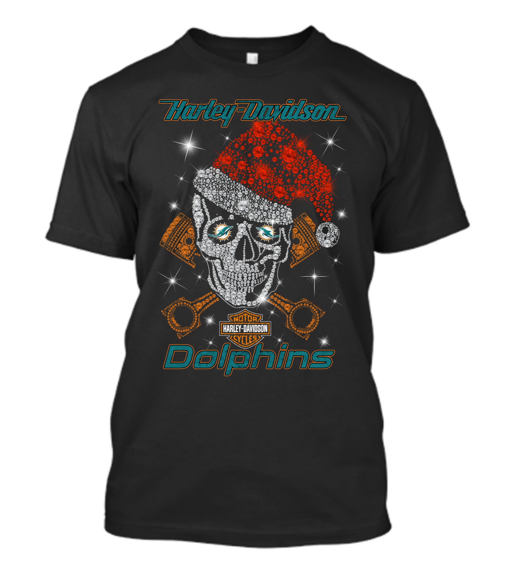 Harley Davidson Dolphins Santa Skull Artwork T-Shirt