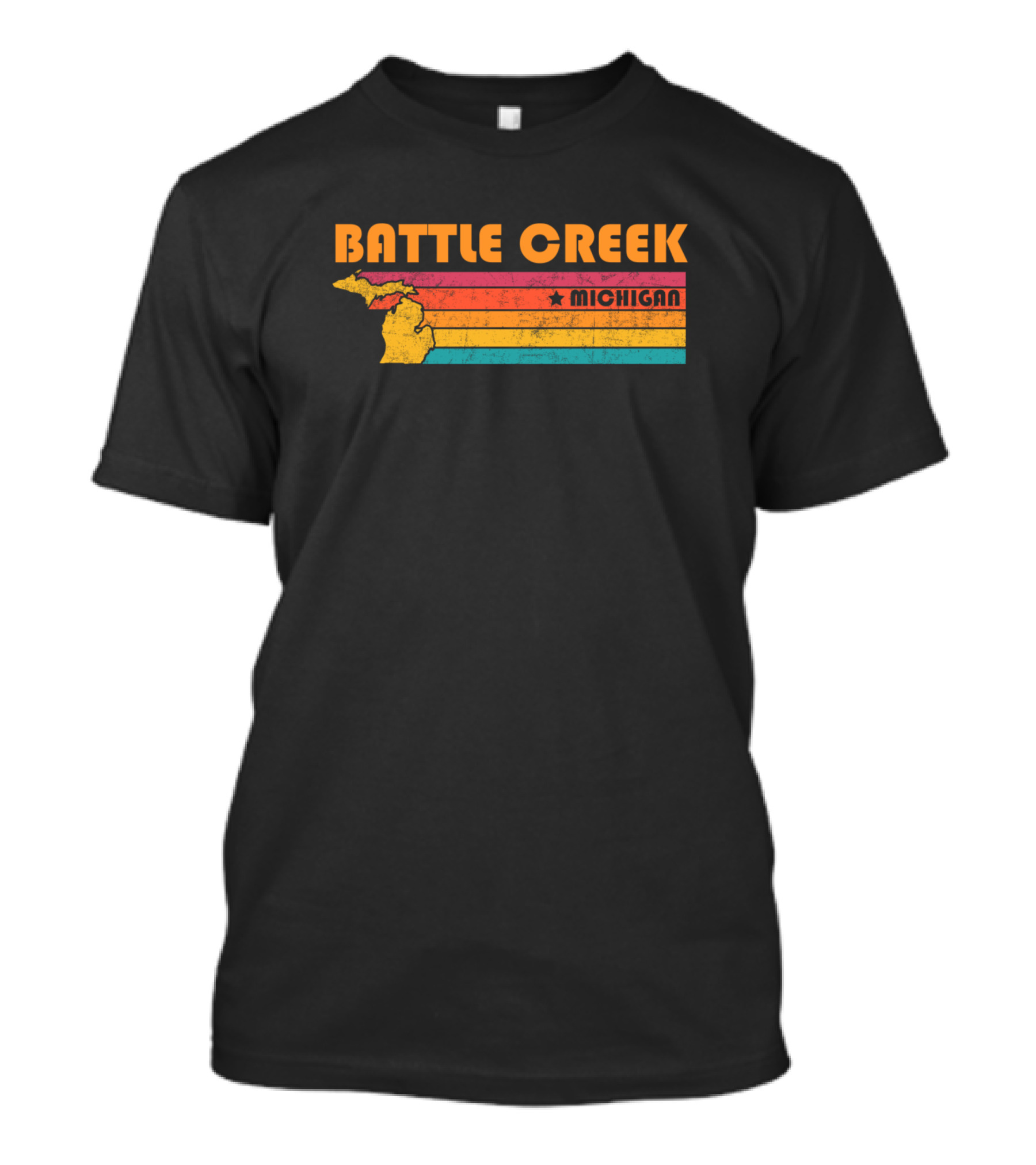 Battle Creek Michigan Vintage Distressed Map Retro Stripes T-Shirt