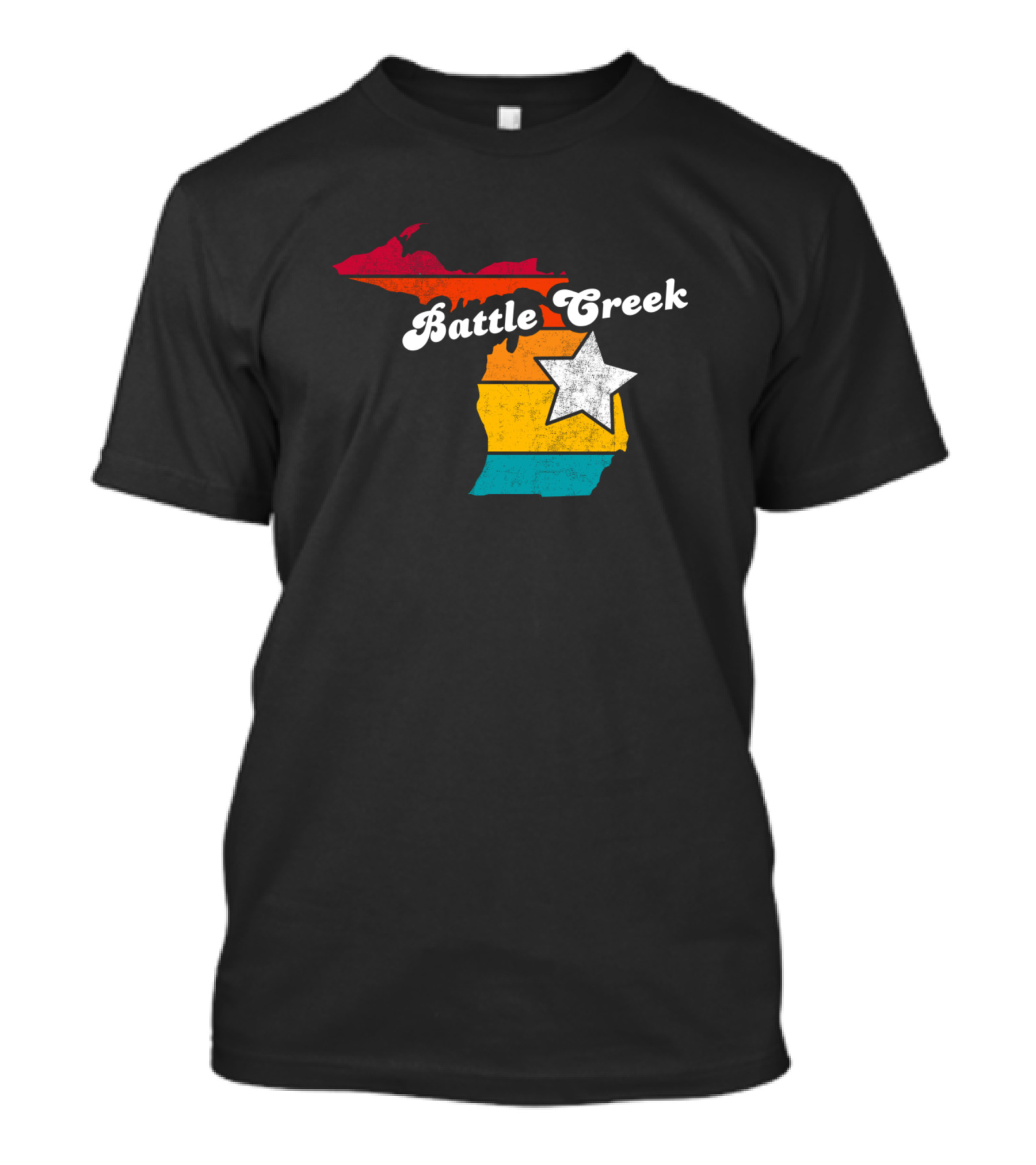 Battle Creek Michigan Retro Map With Star T-Shirt