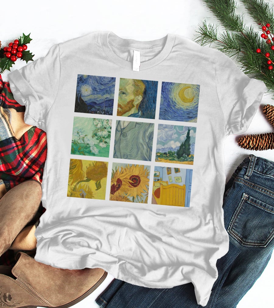 Vincent Van Gogh's Starry Night Sunflowers Bedroom Almond Blossom Cypress Self-Portrait Painting Collection 01 T-Shirt