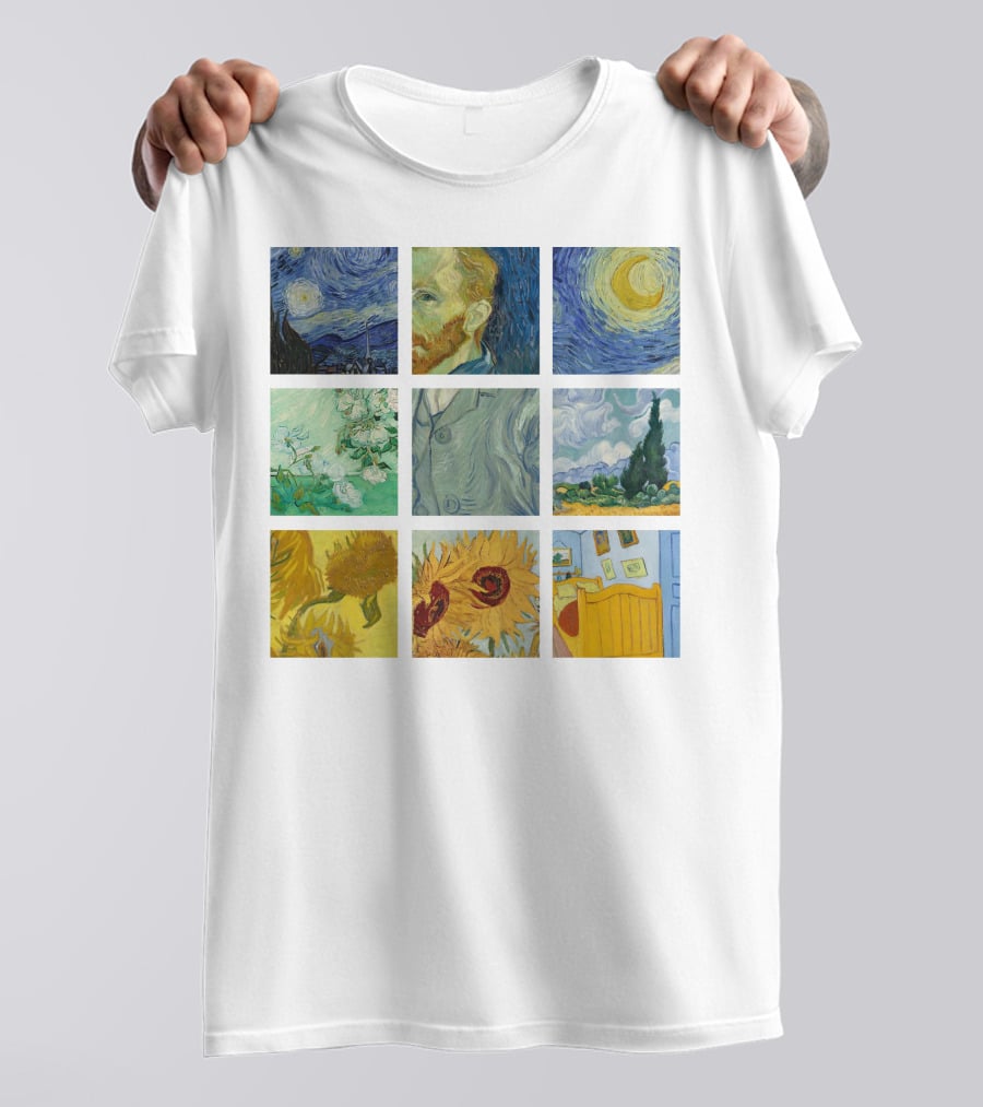 Vincent Van Gogh's Starry Night Sunflowers Bedroom Almond Blossom Cypress Self-Portrait Painting Collection 01 T-Shirt