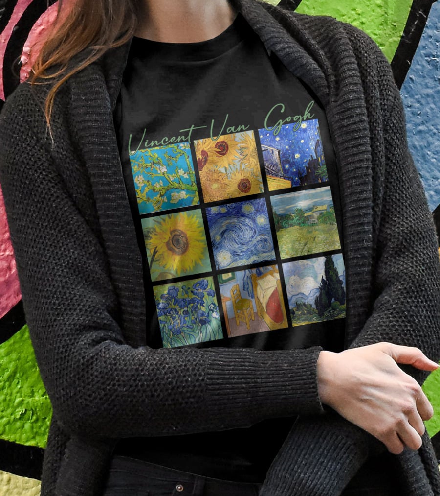Vincent Van Gogh Almond Blossoms Sunflowers Starry Night Irises Bedroom Cypress T-Shirt