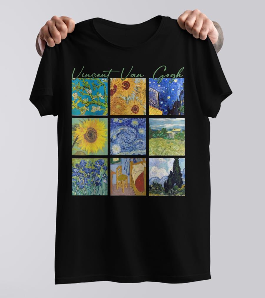 Vincent Van Gogh Almond Blossoms Sunflowers Starry Night Irises Bedroom Cypress T-Shirt