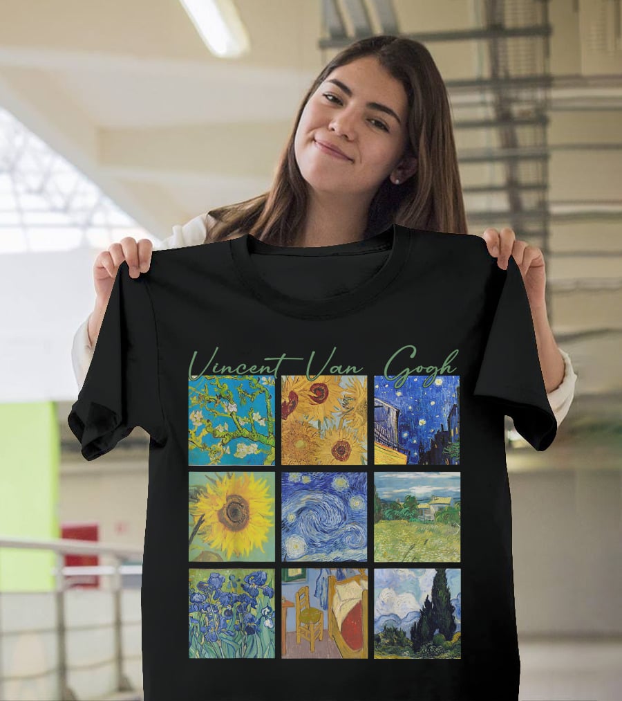 Vincent Van Gogh Almond Blossoms Sunflowers Starry Night Irises Bedroom Cypress T-Shirt