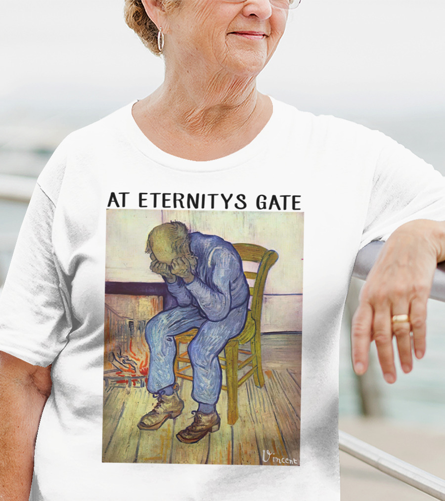 At Eternitys Gate Vincent Van Gogh Vintage Painting Chair Fire Mood T-Shirt
