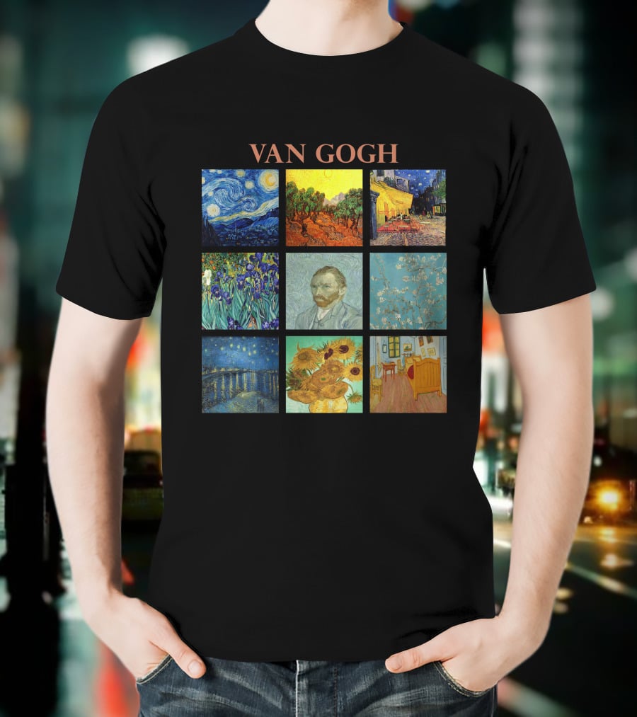 Van Gogh Starry Night Sunflowers Irises Café Terrace Almond Blossoms Portrait Bedroom T-Shirt