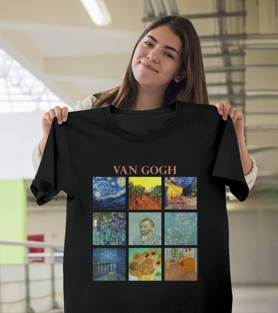 Van Gogh Starry Night Sunflowers Irises Café Terrace Almond Blossoms Portrait Bedroom T-Shirt