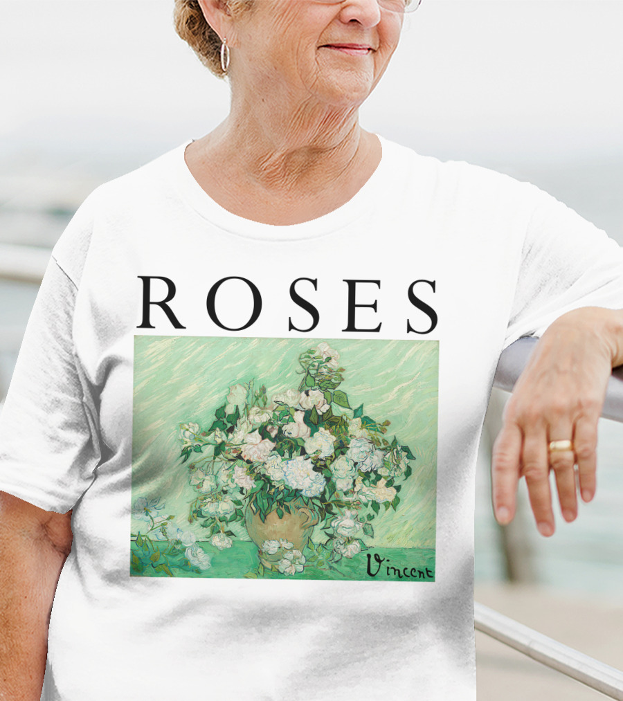 ROSES Vincent Van Gogh Green Floral Painting T-Shirt
