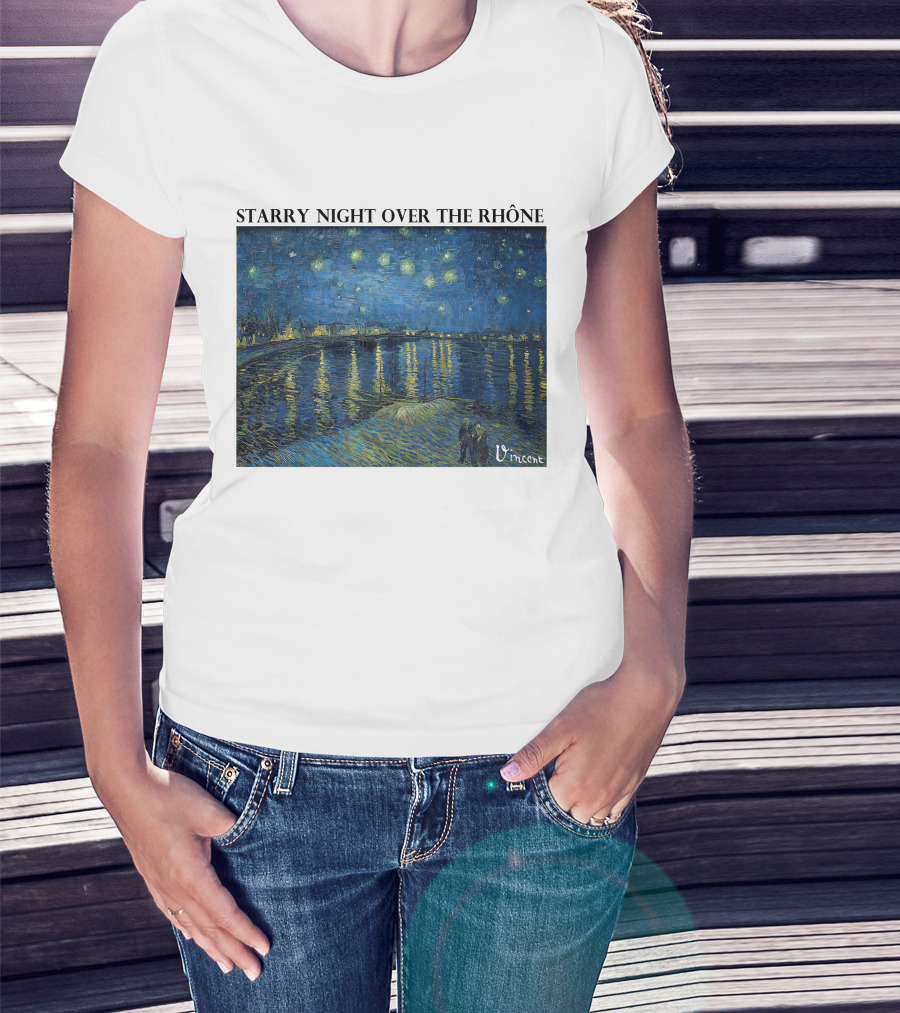 Starry Night Over The Rhône Vincent Van Gogh Vivid Blue Waterscape T-Shirt