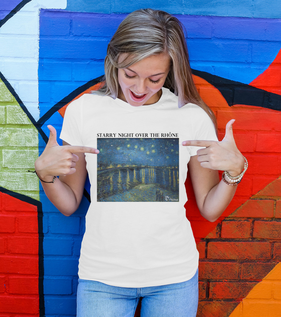 Starry Night Over The Rhône Vincent Van Gogh Vivid Blue Waterscape T-Shirt