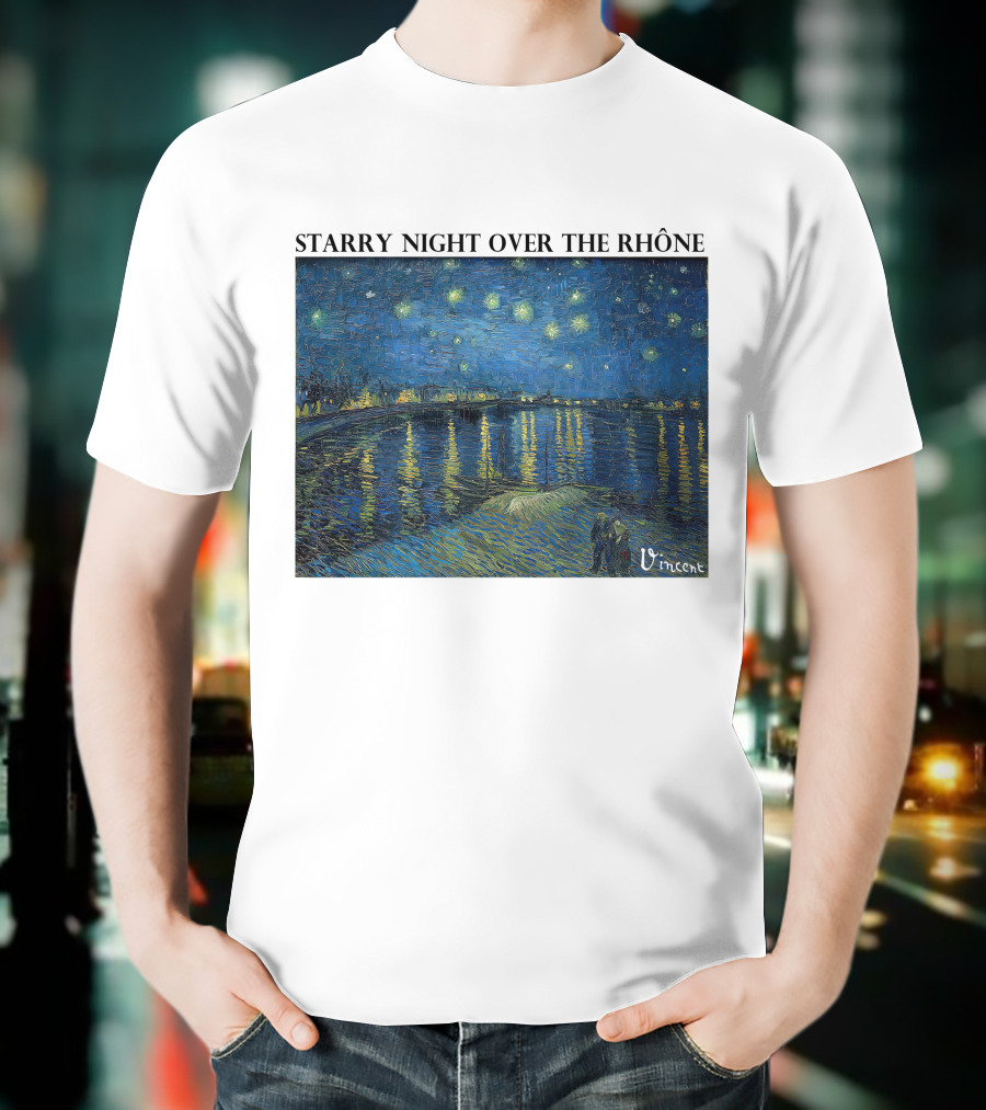 Starry Night Over The Rhône Vincent Van Gogh Vivid Blue Waterscape T-Shirt