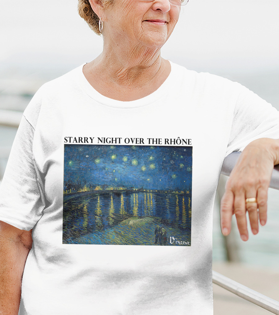 Starry Night Over The Rhône Vincent Van Gogh Vivid Blue Waterscape T-Shirt