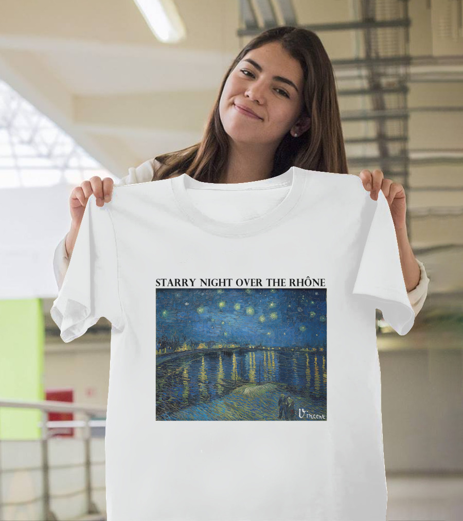 Starry Night Over The Rhône Vincent Van Gogh Vivid Blue Waterscape T-Shirt