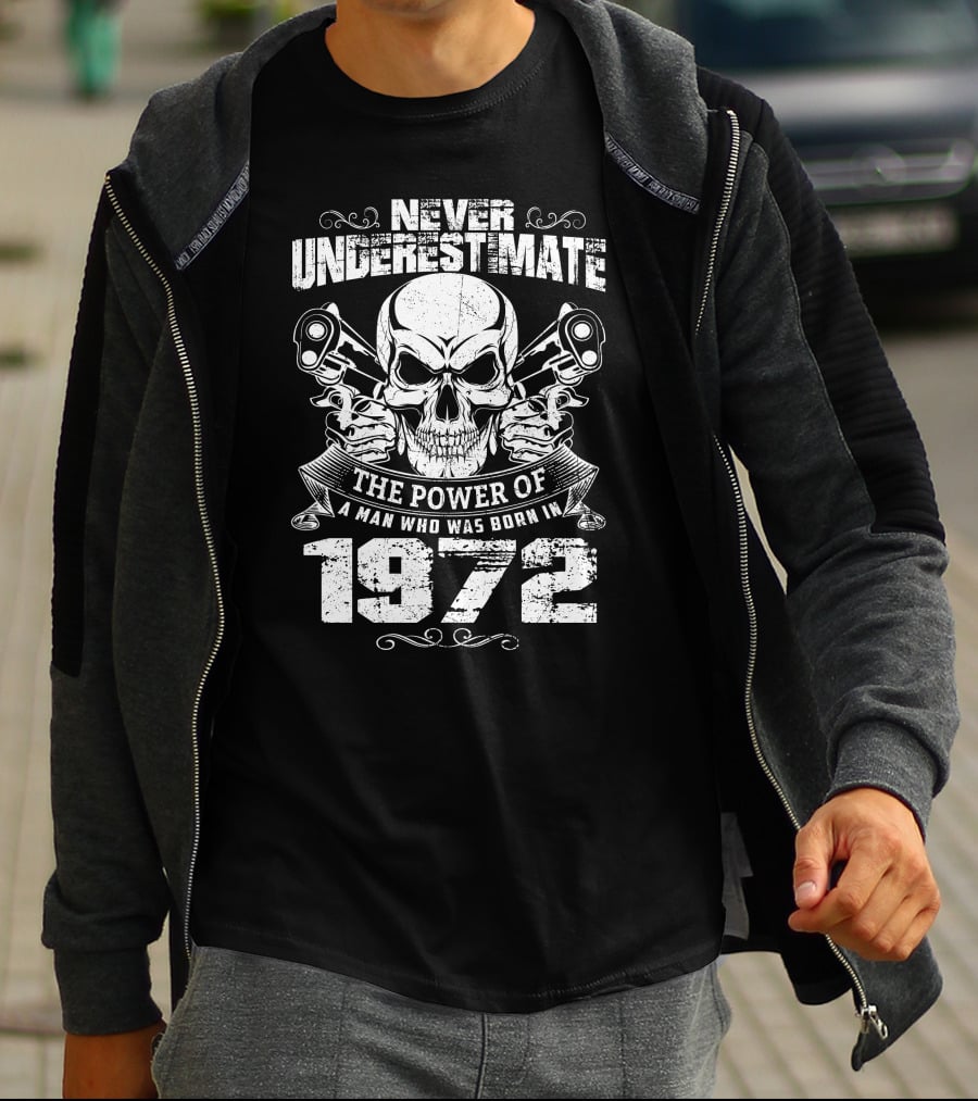 Never Underestimate The Power Of A Man Who Was Born In 1972 Skull Pistons T-Shirt