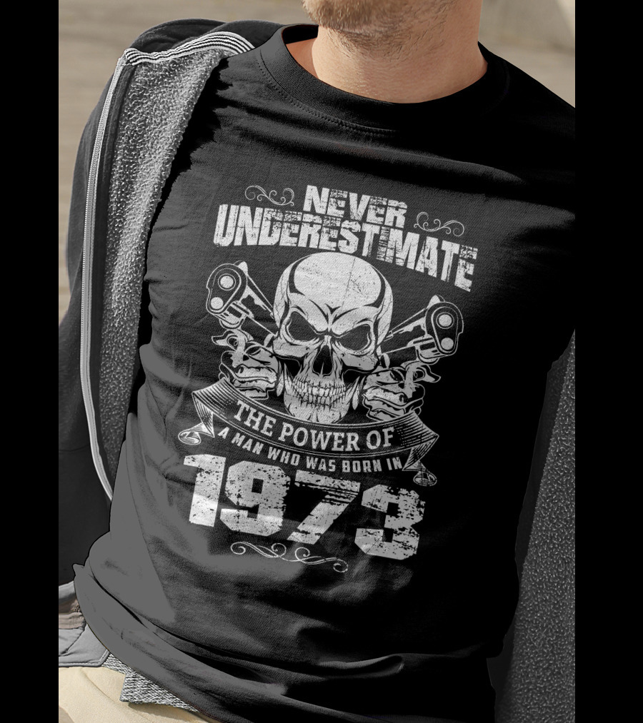 Never Underestimate The Power Of A Man Who Was Born In 1973 Skull And Pistons T-Shirt