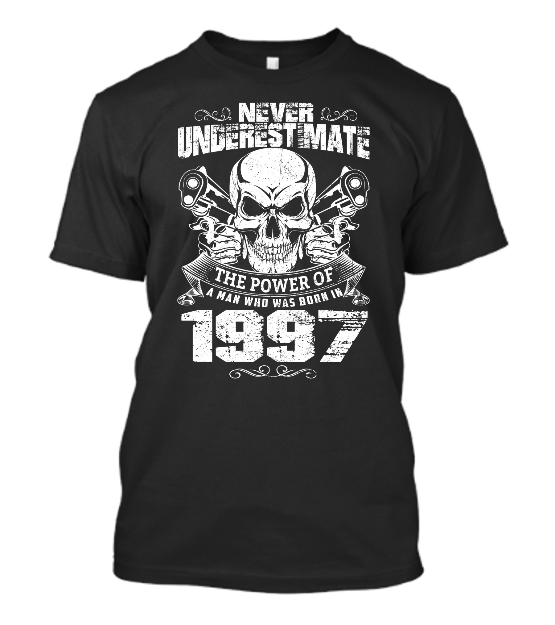 Never Underestimate The Power Of A Man Who Was Born In 1997 Skull Pistons Motif T-Shirt
