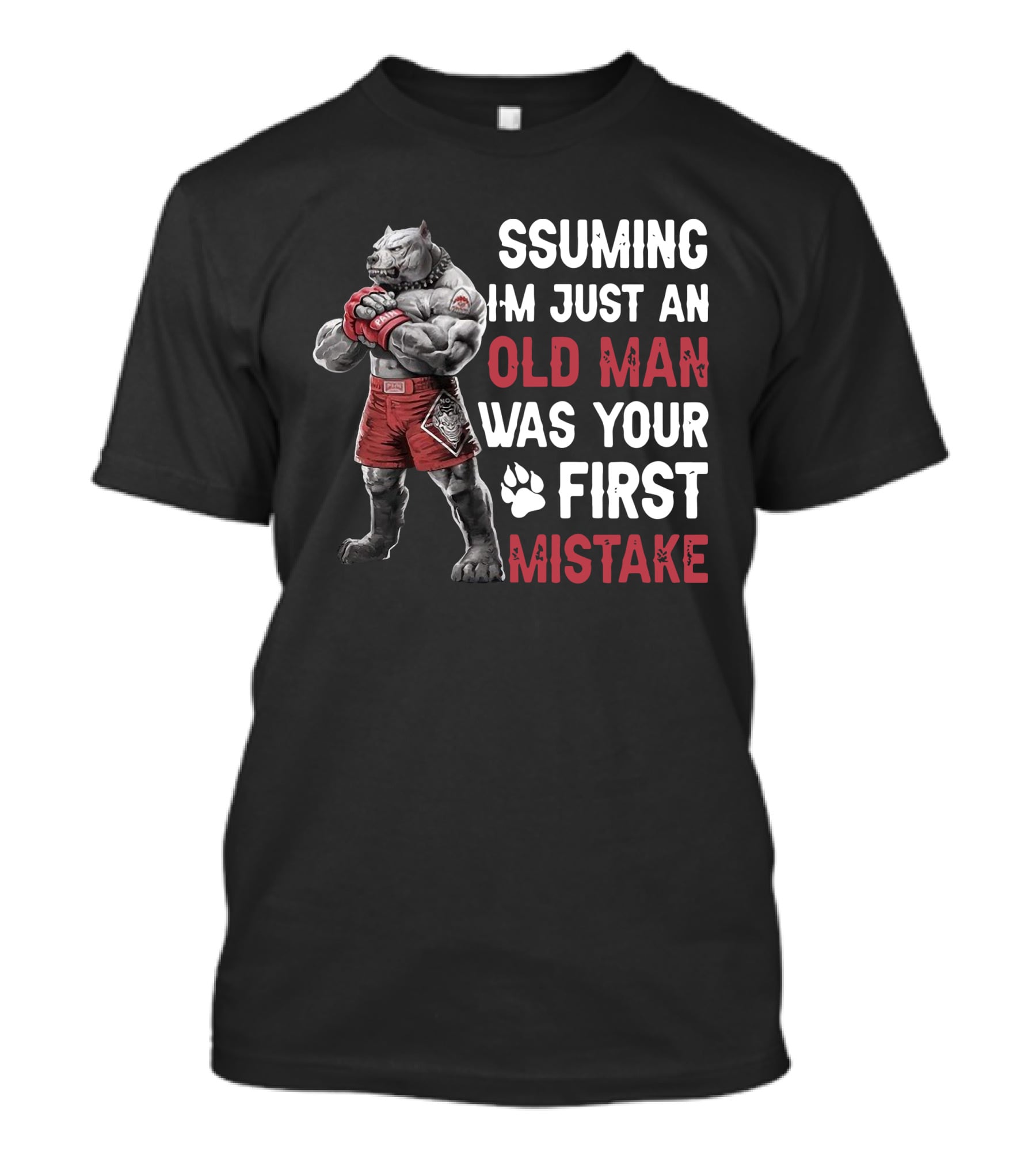 Pitbull Assuming I'm Just An Old Man Was Your First Mistake Boxer Paws T-Shirt