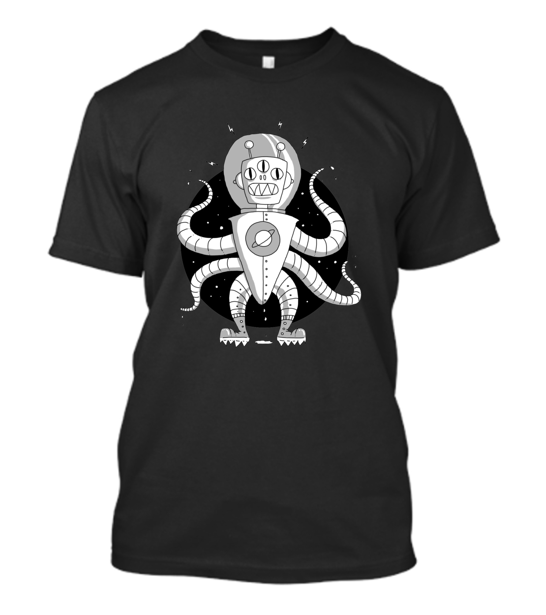 Alien Spaceman 853031 Six-Legged Robot With Saturn Helmet T-Shirt
