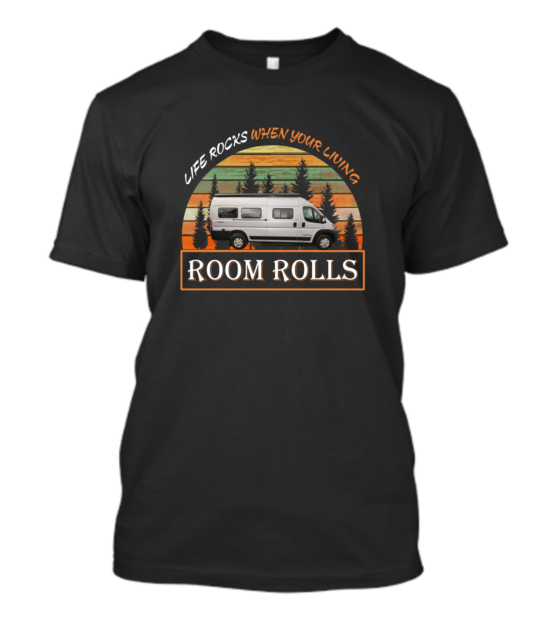 LIFE ROCKS WHEN YOUR LIVING ROOM ROLLS Van Adventure Retro Sunset T-Shirt