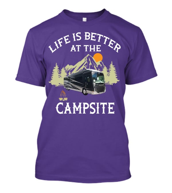 Life Is Better At The Campsite Winnebago 42QL Mountain Sunset Campfire T-Shirt