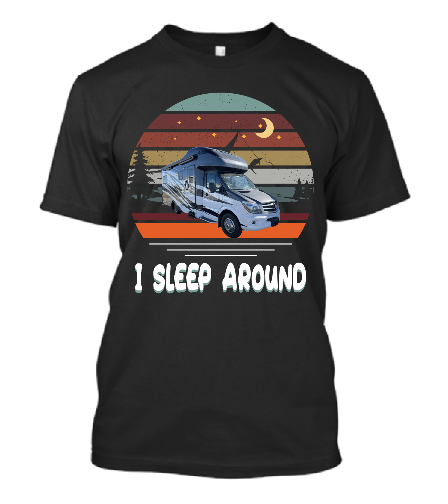 I Sleep Around Tiffin Wayfarer Retro RV Camping Moon Stars T-Shirt