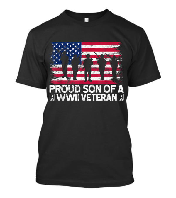 Proud Son Of A WWII Veteran American Flag Soldier T-Shirt