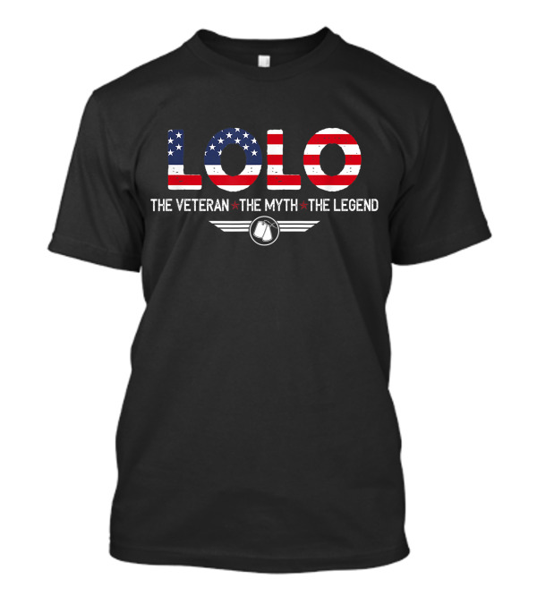 Lolo The Veteran The Myth The Legend American Flag Dog Tags T-Shirt