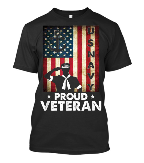 Proud Veteran US Navy Patriotic American Flag Anchor Salute T-Shirt