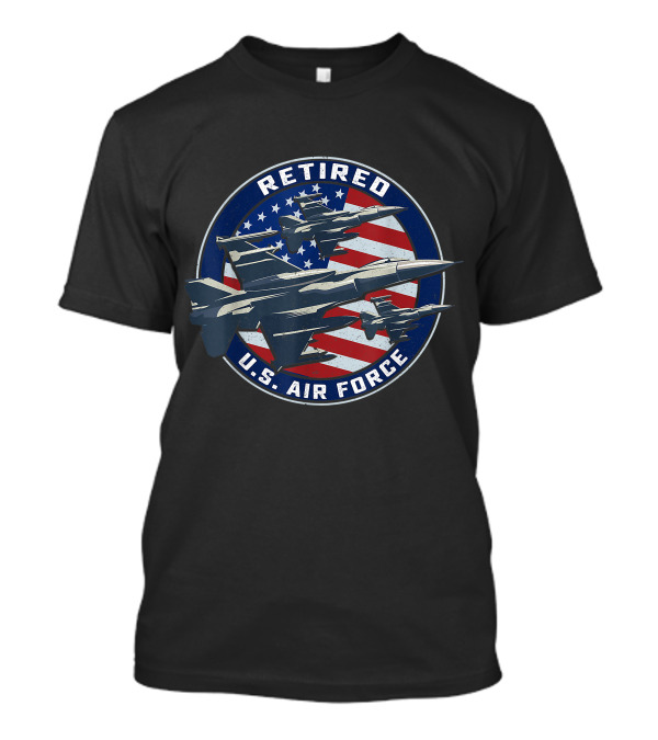 Retired U.S. Air Force Veteran Fighter Jets With American Flag T-Shirt
